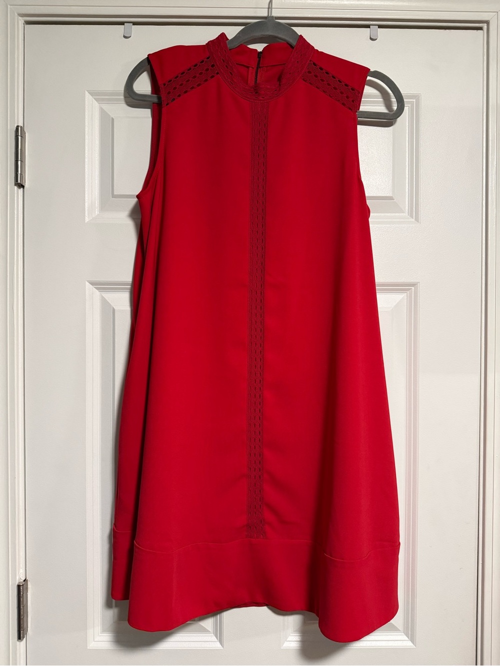 RACHEL Rachel Roy Red Sleeveless A-Line Dress with Lace Trim